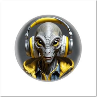Alien with Headphones Posters and Art